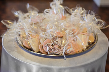 Cookies in form of crown on a candy bar