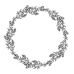 Floral beautiful frame. Cute Wreath Vector illustration. Hand drawn circle border for design.