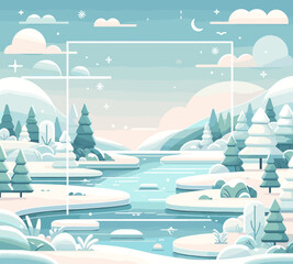 Flat nature background with a winter twist and space for text, ideal for banners, greeting cards, posters, and advertising