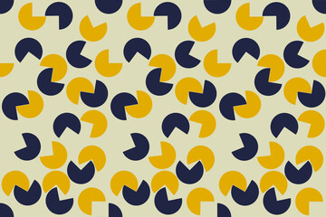 Various colored pie shapes scatter to find their own mates.Bright, modern colors for printing on fabric.