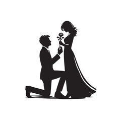 Couple Purposing Silhouette Embracing the Essence of Romance and Affection, Forming an Emotive Imagery Perfect for Love-themed Projects