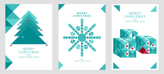 Naklejka na ściany i meble Set of minimalist geometric shapes design greeting cards for Christmas and New Year. This collection combines simplicity with modern elegance