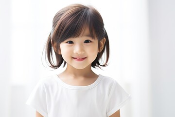 Portrait of a happy young Asian girl with a bright smile on her face, radiating joy and happiness. generative ai