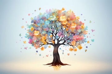 Obraz na płótnie Canvas Majestic Tree with Fluttering Butterflies Symbolizing Mental Health Generative AI