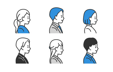 ビジネスパーソン男女の右横向き上半身セット【人物ベクターイラスト素材】