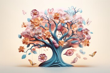 Majestic Tree Embraced by Whimsical Butterflies Symbolizing Mental Generative AI