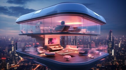 Futuristic Cloud City Home Mockup with Skyline Views