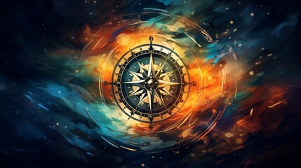 An abstract portrayal of a compass, emphasizing the importance of direction and purpose in one's health journey. - obrazy, fototapety, plakaty