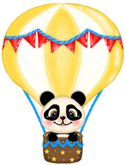 Panda riding a balloon.