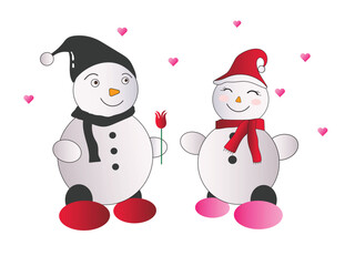 Two cute snowman love, a boy and a girl