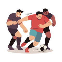 Soccer Player Dribbles Past Rival Team Vector Cartoon Illustration