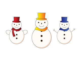 Three Snowman figures using different accessories