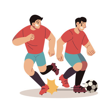 Soccer Player Passing Ball to Teammate Vector Cartoon Illustration