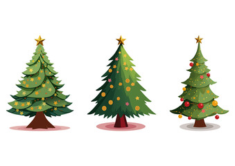 ラフな描写の3種類のクリスマスツリーのイラスト素材