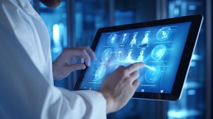 Fototapeta na wymiar Medicine doctor touching electronic medical record on.Generative AI