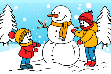 a boy and a girl who are building a snowman.
Generative AI