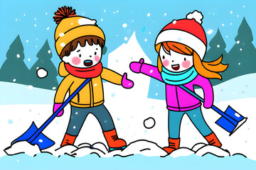 Children who are playing happily with snow.
Generative AI