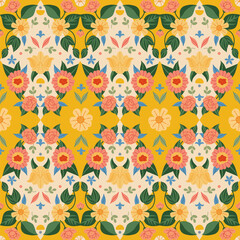 Garden flowers in medallion vector seamless pattern. Vintage French Shabby Bloom Cottage core aesthetic floral print for fabric, scrapbook, wrapping, card, cover