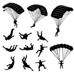 silhouette of a skydiving - obrazy, fototapety, plakaty