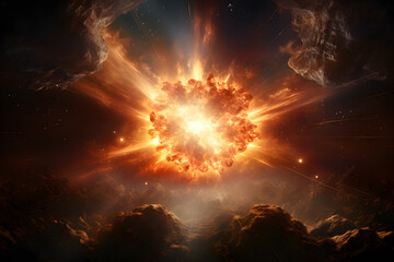 Scene of sun explosion,bright illumination, supernova, sci-fi concept. - obrazy, fototapety, plakaty