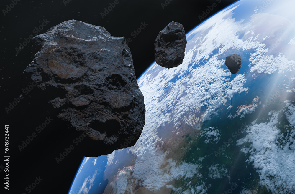 Wall mural asteroids in space.elements of this image furnished by nasa.,3d illustration