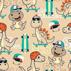 Seamless pattern vector of dinosaurs skateboarding © Bhonard21