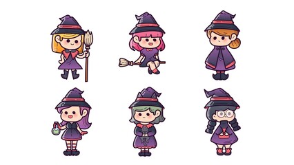 Cute Witch Characters Animated Halloween Witches