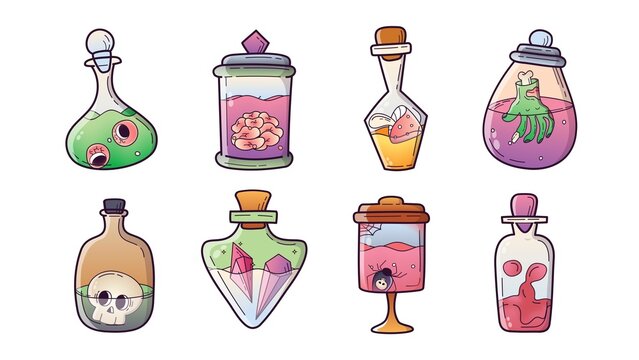 Poison Bottles Magic Potions Spooky Halloween Assets