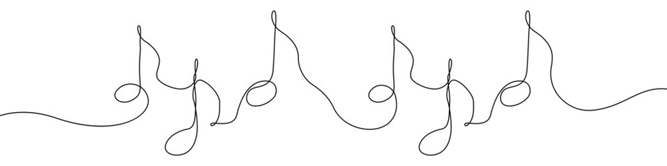 Sheet music sign line continuous drawing vector. One line Notes vector background. Music line icon. Continuous outline of Sheet music. Linear Musical symbols.