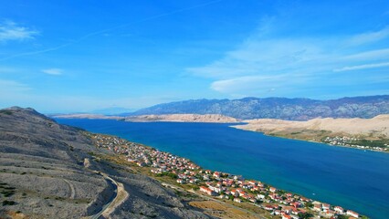 Fototapeta na wymiar Island of Pag - Croatia - breathtaking aerial view over the island