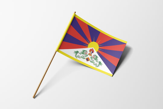 Tibet flag of small paper, isolated on white background