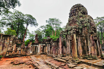 Bayon Temple - Masterpiece of Khmer Architecture built as a Buddhist temple by Jayavarman VII with...