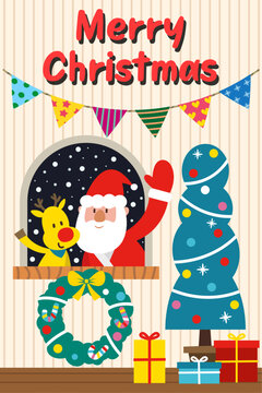 Merry Christmas and Happy New Year. 
christmas greeting card with santa claus