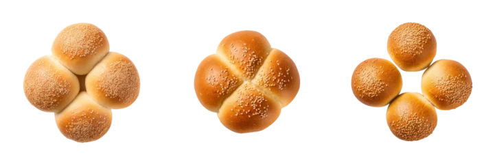 Foto op Aluminium Set of Plain kaiser rolls top view isolated on transparent or white background © MaxSimplify