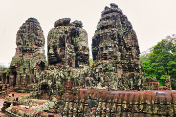 Bayon Temple - Masterpiece of Khmer Architecture built as a Buddhist temple by Jayavarman VII with...