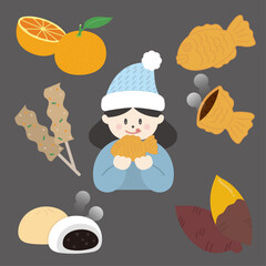 겨울 간식과 붕어빵 먹는 아이