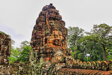 Bayon Temple - Masterpiece of Khmer Architecture built as a Buddhist temple by Jayavarman VII with...