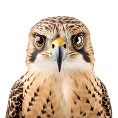 Obraz premium front view face close up of Falcon bird on a white transparent background