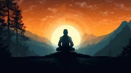 Foto op Canvas The silhouette of a yogi in meditation, emphasizing mental and physical well-being. © Fahad