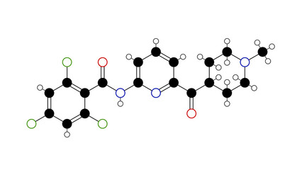 lasmiditan molecule, structural chemical formula, ball-and-stick model, isolated image selective serotonin agonists