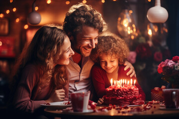 Obraz na płótnie Canvas Father with daughters near birthday cake