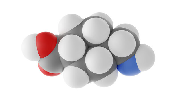 tranexamic acid molecule, antifibrinolytic agent, molecular structure, isolated 3d model van der Waals