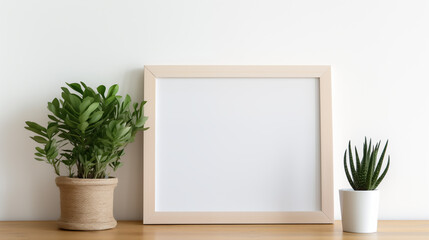 Frame mockup, ISO A paper size. Frame on the wall with the plant. Interior mockup with house background. Modern interior design. 3D render