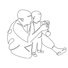 dad and child decorate the Christmas tree