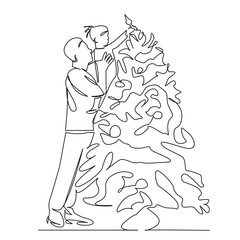 dad and daughter decorate the Christmas tree