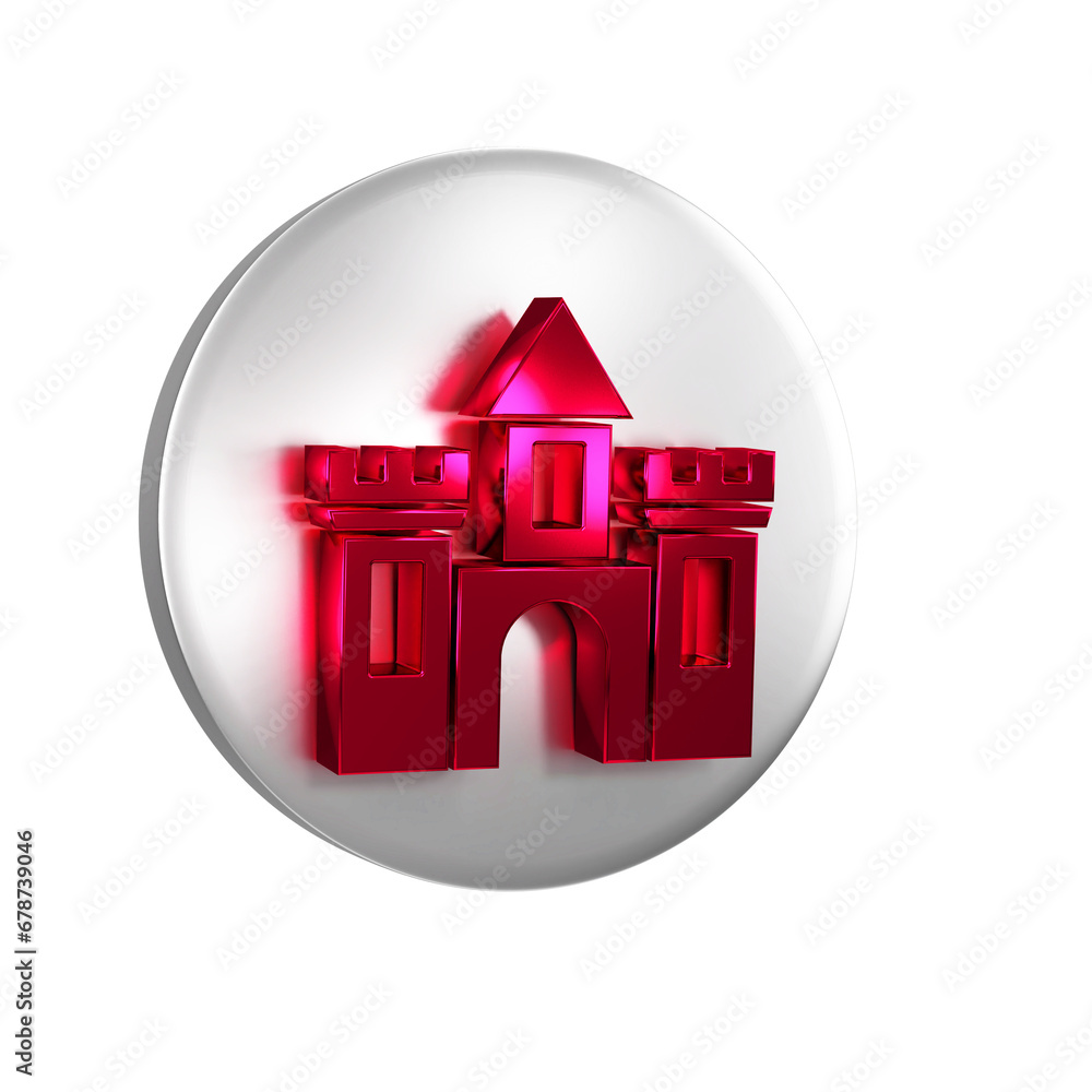 Poster red castle icon isolated on transparent background. medieval fortress with a tower. protection from 