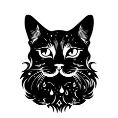 Celestial Whiskers: Mystical Cat in Cosmic Splendor - Vector Illustration with Whimsical Charm