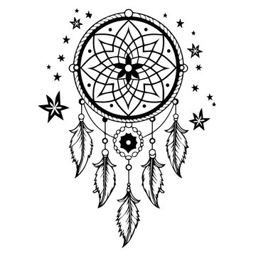 Dreamweaver's Whimsy: Mystical Dreamcatcher Vector Illustration with Bohemian Flair