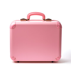 toy pink suitcase isolated on white background.