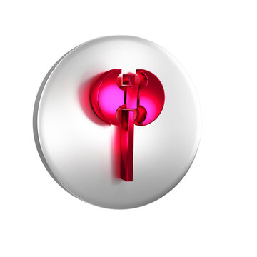 recommend clip art: Red Medieval axe icon isolated on transparent background. Battle axe, executioner axe. Medieval weapon. Silver circle button.